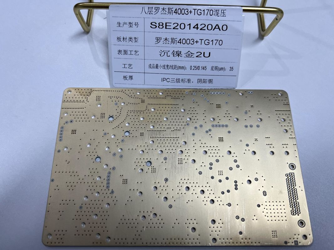 8 στρώσεις Rogers RO4003+FR4 TG170 Χρυσή επιφάνεια Rogers Board PCB Green Solder Mask
