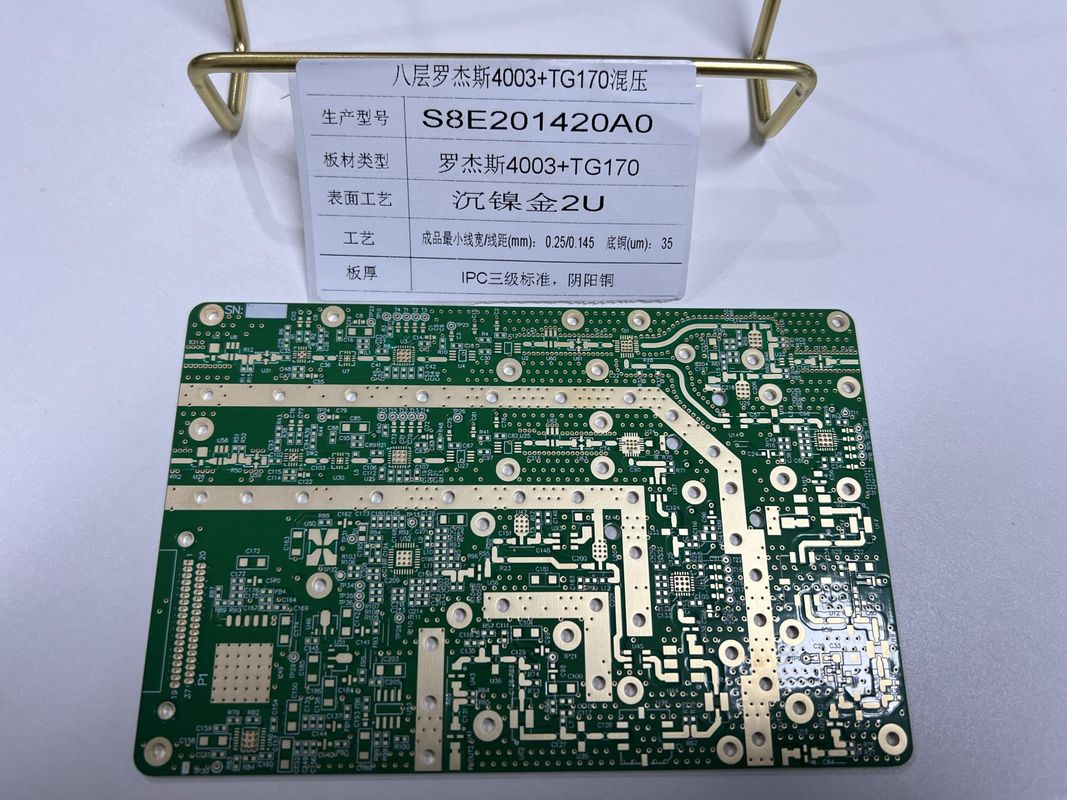 1.6mm Rogers Circuit Board 8 στρώσεις R4003+FR4 TG170 IPC3 Αντίσταση μείγματος και VIPPO