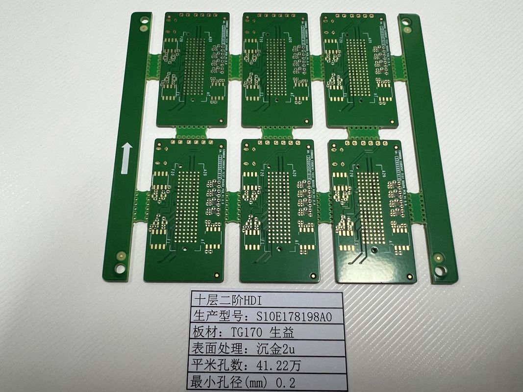 10L HDI PCB Board 2+N+2 με ελάχιστο ίχνος 3/3mil Board 0.4-3.2mm SHENGYI TG170 ENIG3-8U